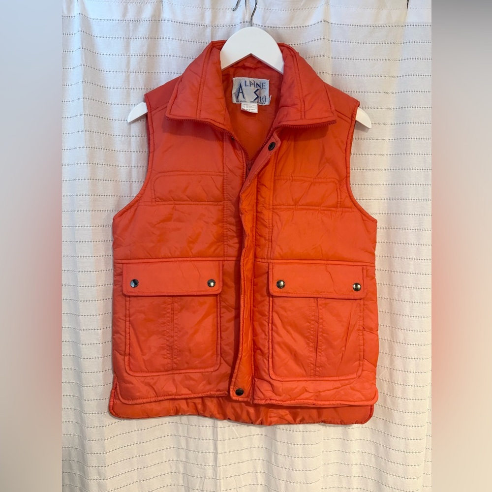 Retro 1970s Alpine Ski Vest Vintage Tangerine Orange Size Small